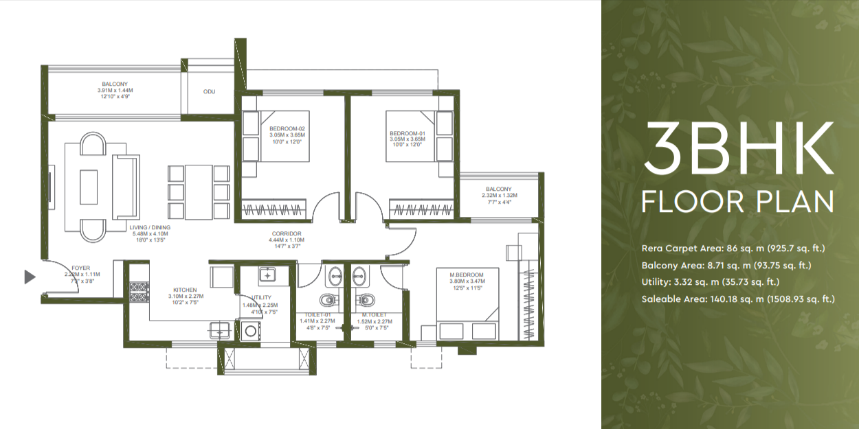 3 bhk floor plan
