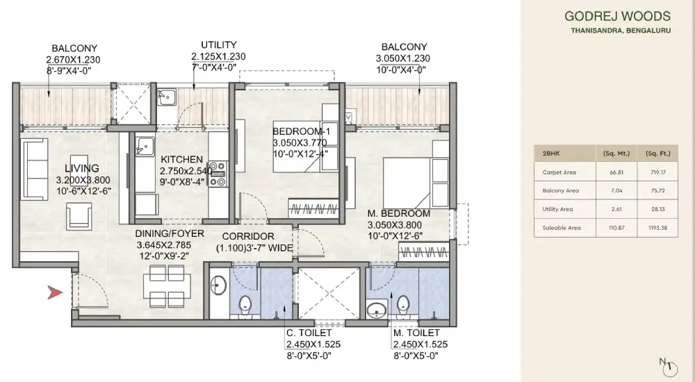 godrej woods 2 bhk floor plan