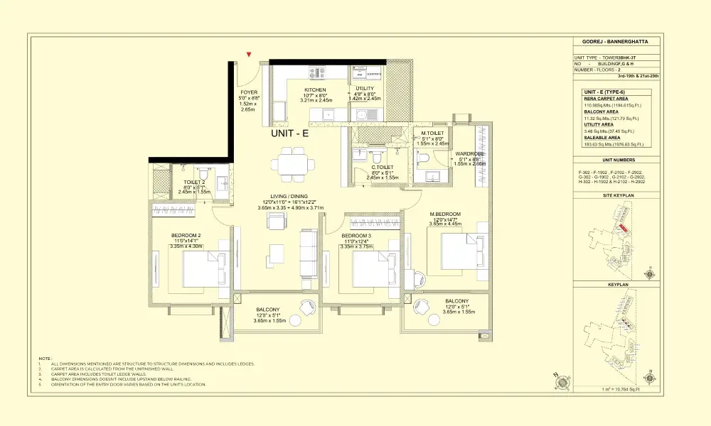 Godrej Vanantara 3 bhk floor plan